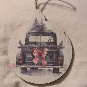 Vintage Truck Holiday Ornament - Black and Pink